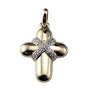 14 Karat Yellow and White Gold Diamond Cross Pendant #21867